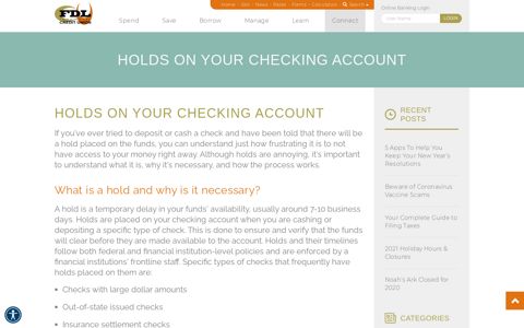 Holds on Your Checking Account - FDLCU