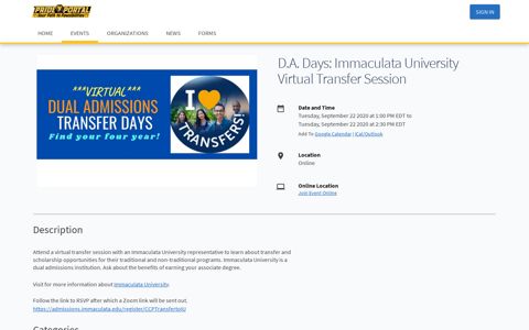 DA Days: Immaculata University Virtual Transfer ... - Pride Portal