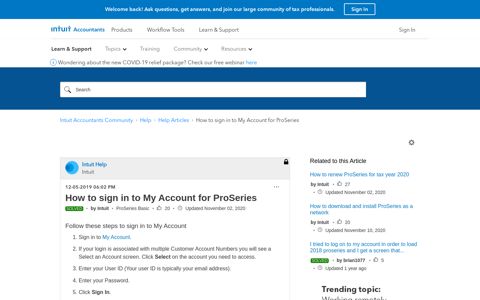 How to sign in to My Account for ProSeries - Intuit Accountants ...