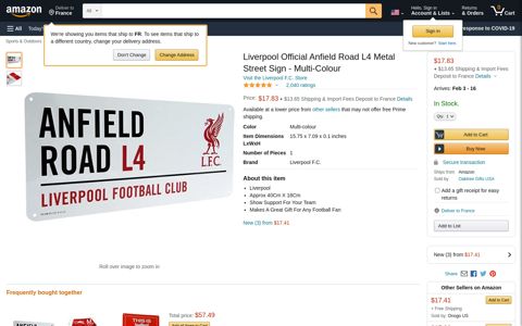 Liverpool Official Anfield Road L4 Metal Street Sign - Multi ...
