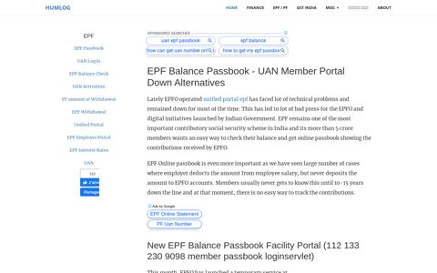 EPF Balance Passbook - UAN Member Portal Down Alternatives