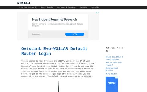 OvisLink Evo-W311AR - Default login IP, default username ...