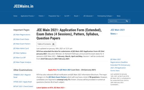 JEE Main 2021: Registration, Exam Dates, Pattern Syllabus ...