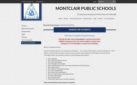 Genesis for Students - Montclair Public Schools