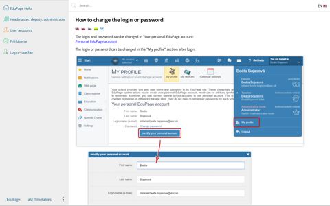 How to change the login or password - EduPage Help