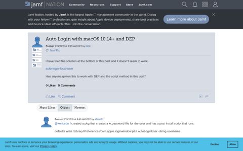 Auto Login with macOS 10.14+ and DEP | Jamf Nation
