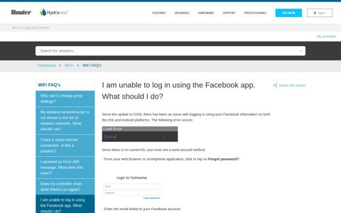 I am unable to log in using the Facebook app. What should I ...