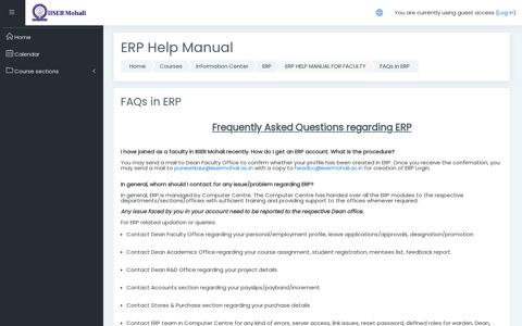 FAQs in ERP - IISER Mohali