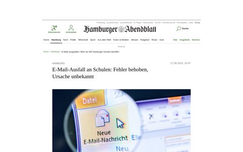 E-Mails ausgefallen: Mehr als 300 Hamburger Schulen betroffen