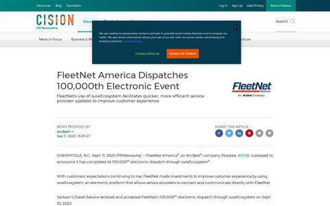 FleetNet America Dispatches 100,000th Electronic Event