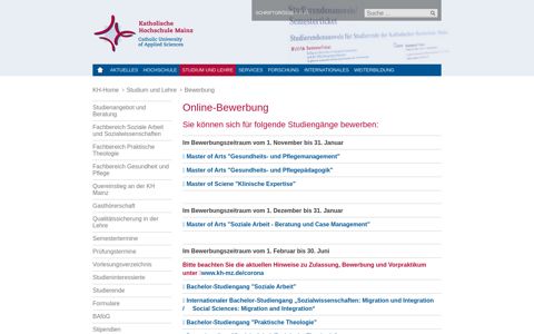 Online-Bewerbung : Katholische Hochschule Mainz