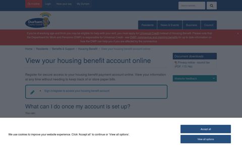 View your housing benefit account online - Durham County ...