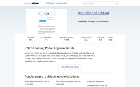Moodle.koi.edu.au website. KOI E-Learning Portal: Log in to ...