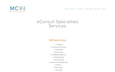 eConsult Specialties (IEHP) — Multicounty eConsult Initiative