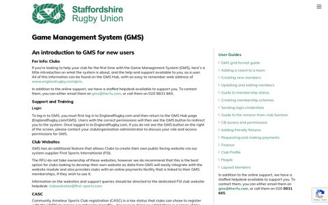Game Management System (GMS) - Staffs Rugby
