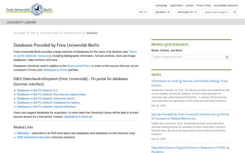 Databases • University Library • Freie Universität Berlin