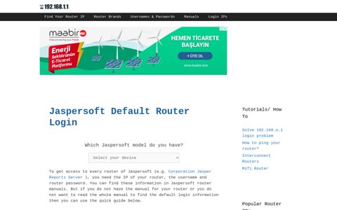 Jaspersoft routers - Login IPs and default usernames ...