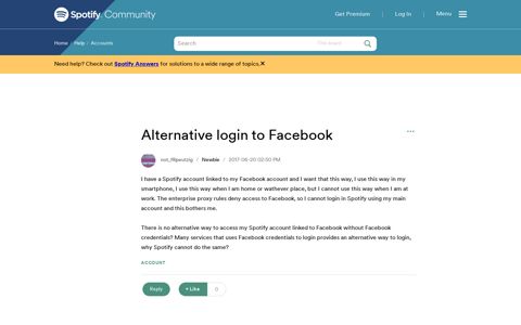 Alternative login to Facebook - The Spotify Community