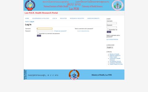 Log In - Lao Health Research Portal