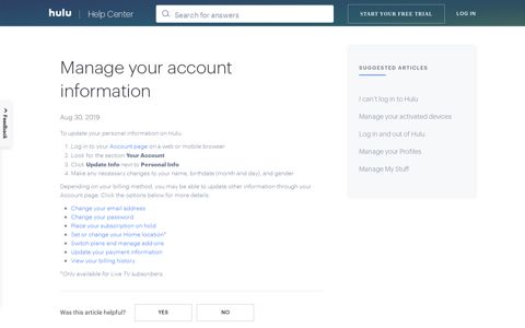 Manage Your Account Information - Hulu Help
