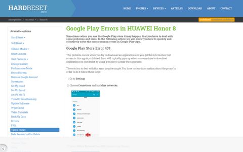 Google Play Errors in HUAWEI Honor 8, how to - HardReset.info