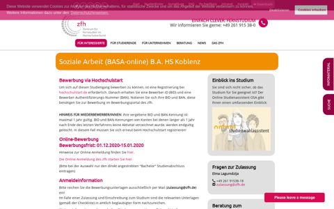 Soziale Arbeit (BASA-online) B.A. HS Koblenz - ZFH.de