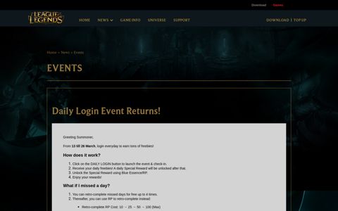 Daily Login Event Returns! | LOL - League of Legends - Garena