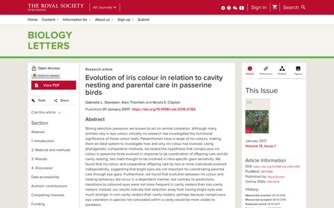 Evolution of iris colour in relation to cavity nesting and ...