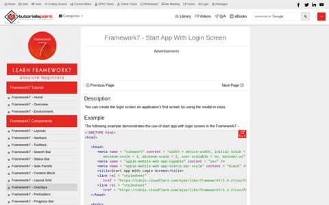 Framework7 - Start App With Login Screen - Tutorialspoint