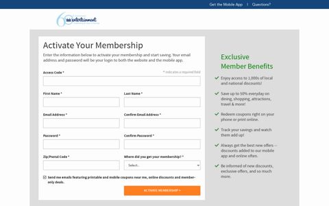 Activate Your Membership - Entertainment Coupons