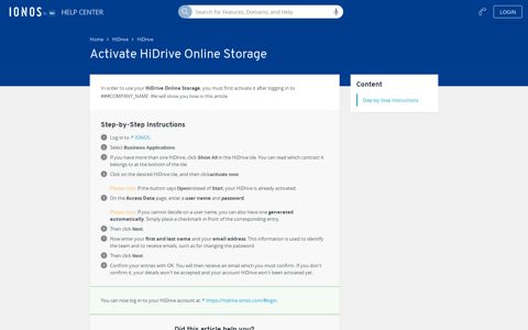 Activate HiDrive Online Storage - IONOS Help