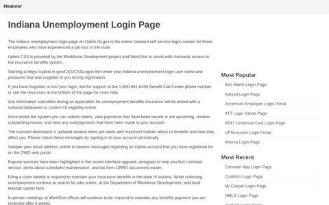 Indiana Unemployment Login - Uplink.IN.gov - Online Service