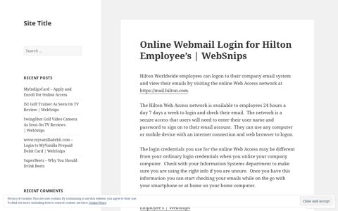 Online Webmail Login for Hilton Employee's | WebSnips – Site ...