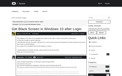 Get Black Screen in Windows 10 after Login — Oculus