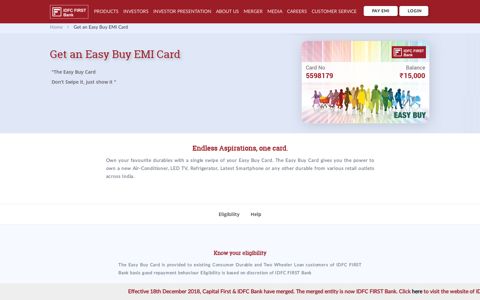 Easy Buy EMI Card | IDFC FIRST Bank - Capital First