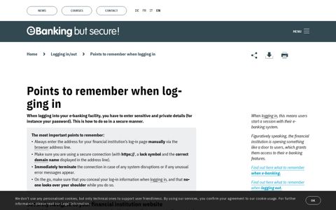 Points to remember when logging in - «eBanking – but secure!»