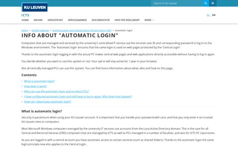 Info about "Automatic Login" – ICTS - KU Leuven
