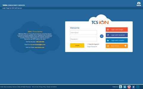 Login Page for iON Self Service - TCS iON
