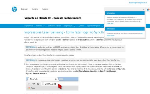 Impressoras Laser Samsung - Como fazer login no SyncThru ...