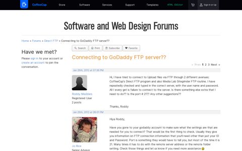 Connecting to GoDaddy FTP server?? | CoffeeCup Software