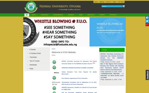Federal University Otuoke: Welcome to FUO Website.