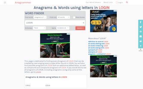 Anagrams of LOGIN - Rearrange LOGIN