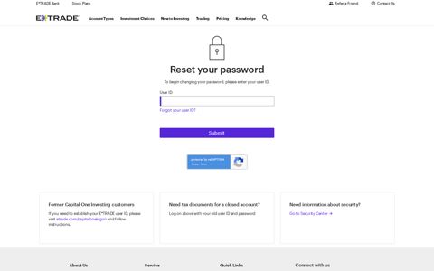 Reset Password - Etrade
