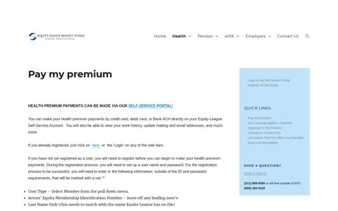 Pay my premium – Equity-League Benefit Funds