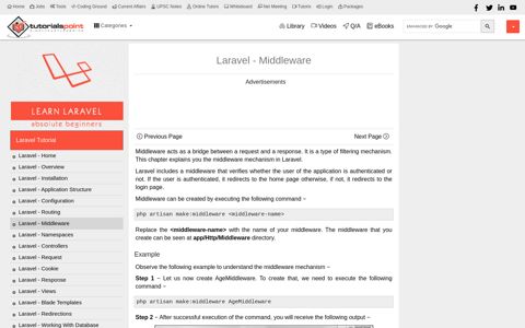 Laravel - Middleware - Tutorialspoint