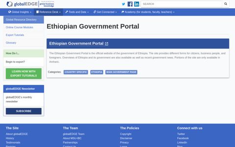 Ethiopian Government Portal >> globalEDGE: Your source for ...
