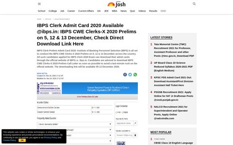 IBPS Clerk Admit Card 2020 Available @ibps.in: IBPS CWE ...