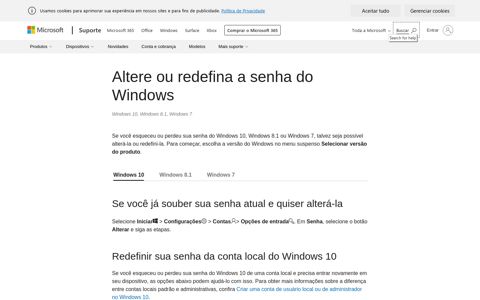 Altere ou redefina a senha do Windows - Microsoft Support