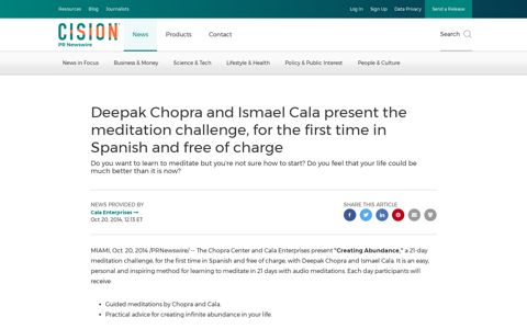 Deepak Chopra and Ismael Cala present the meditation ...