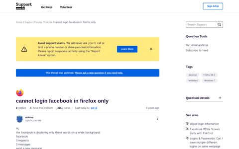 cannot login facebook in firefox only | Firefox Support Forum ...